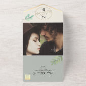 Invitation Tout En Un Élégant Mariage vert et or (Dehors)