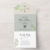 Invitation Tout En Un Élégant Mariage vert et or (À l'intérieur)