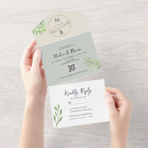 Invitation Tout En Un Élégant Mariage vert et or