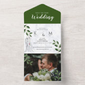 Invitation Tout En Un Élégant mariage vert feuillage photo Enregistrer l (À l'intérieur)