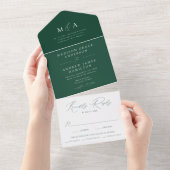 Invitation Tout En Un Élégant Mariage vert Monogram moderne (Déchirure)