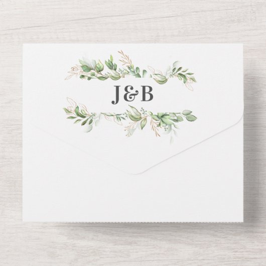 Invitation Tout En Un Élégant Mariage Vert & Or (Verso)