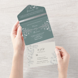 Invitation Tout En Un Élégant Mariage vert Sage