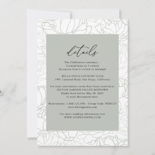 Invitation Tout en un Élégant Mariage vert Sage Script (Dos)