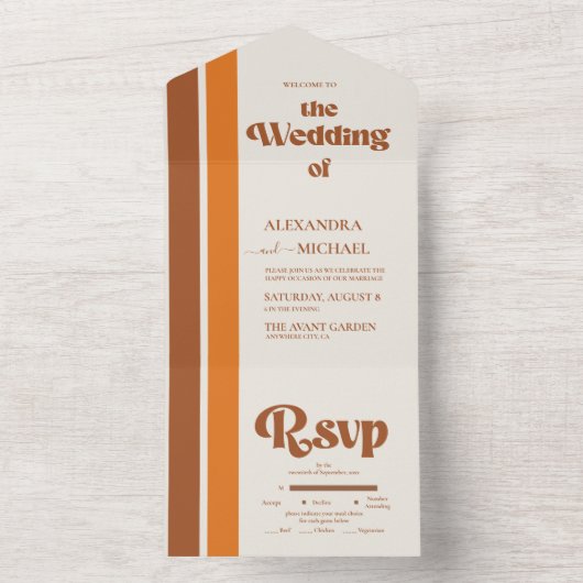 Invitation Tout En Un Élégant Mariage Whimsical en terre cuite (À l'intérieur)