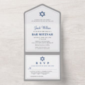 Invitation Tout En Un Elégant Marine bleu et gris Bar Mitzvah tout en un (À l'intérieur)