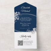 Invitation Tout En Un Elégant Marine bleu QR Code Monogramme Mariage RSV (À l'intérieur)