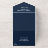 Invitation Tout En Un Élégant Marine Bleu Script moderne RSVP QR Code Al (Dehors)