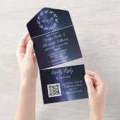 Invitation Tout En Un Elégant Marine Blue Galaxy Moderne RSVP QR Code (Déchirure)
