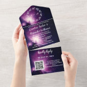 Invitation Tout En Un Elégant Marine Blue Galaxy Moderne RSVP QR Code (Déchirure)