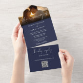 Invitation Tout En Un Elégant Marine moderne bleu QR Code Mariage Photo (Déchirure)