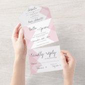 Invitation Tout En Un Élégant mignon Pastel rose Mariage Monogramme (Déchirure)