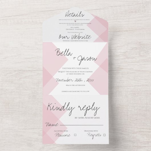 Invitation Tout En Un Élégant mignon Pastel rose Mariage Monogramme (À l'intérieur)