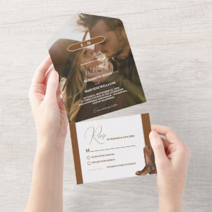 Invitation Tout En Un Élégant minimaliste Boho Western Cowboy Mariage To