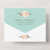 Invitation Tout En Un Elégant Mint Green Peach Crème Floral Mariage (Verso)