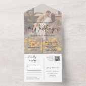 Invitation Tout En Un Elegant Modern Navy Blue Boho Arch QR Code Photo  (À l'intérieur)