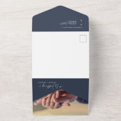 Invitation Tout En Un Elegant Modern Navy Blue Boho Arch QR Code Photo  (Dehors)