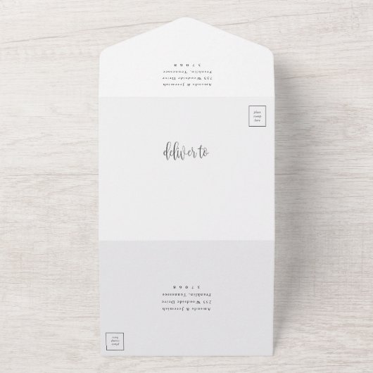 Invitation Tout En Un Élégant Moderne Calligraphie Script Mariage photo (Dehors)