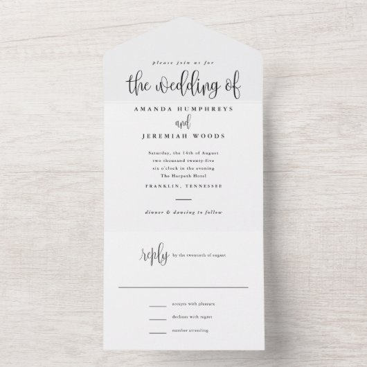 Invitation Tout En Un Élégant Moderne Calligraphie Script Mariage photo (À l'intérieur)