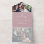 Invitation Tout En Un Élégant moderne Dusty Rose Script 2 Mariage photo (À l'intérieur)