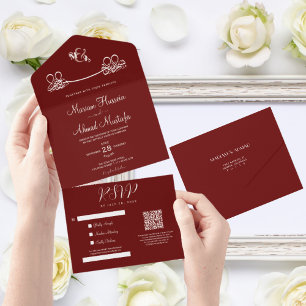 Invitation Tout En Un Élégant moderne minimal foncé rouge Nikah islamiqu