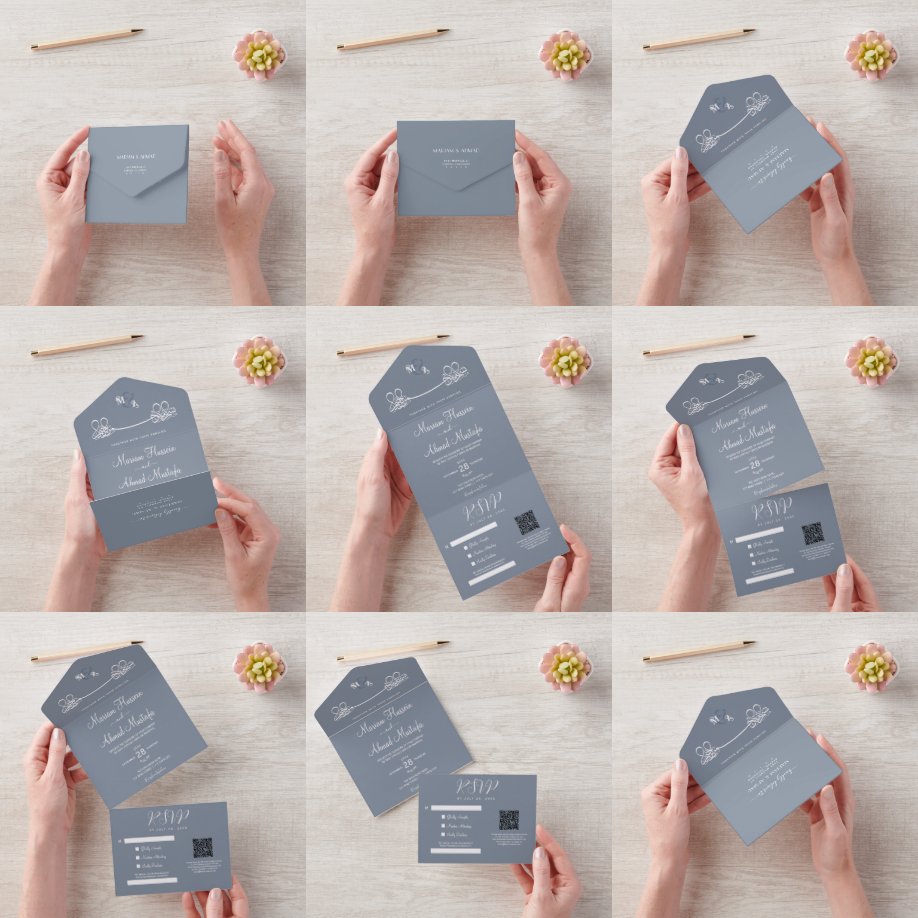 Invitation Tout En Un Élégant moderne minimaliste Dusty bleu islamique N