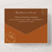 Invitation Tout En Un Elégant Moderne Rouge Or Floral photo mariage RSVP (Verso)