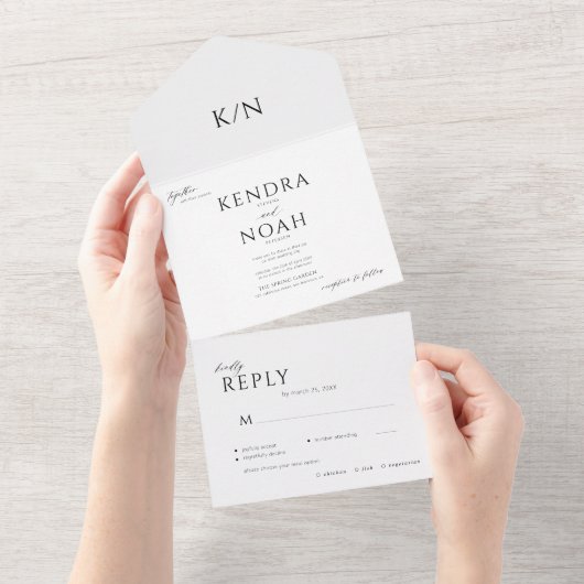 Invitation Tout En Un Élégant moderne simple minimum monogrammed mariage (Déchirure)