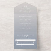 Invitation Tout En Un Elégant Monogram ivoire et Mariage bleu Dusty (À l'intérieur)