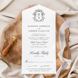 Invitation Tout En Un Élégant Monogramme de Mariage à Crête Noire en Chi