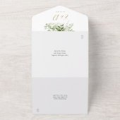 Invitation Tout En Un Élégant Monogramme Doré de Mariage avec Feuillage  (Dehors)