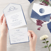 Invitation Tout En Un Élégant Monogramme et Mariage bleu marine