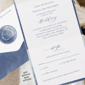 Invitation Tout En Un Élégant Monogramme et Mariage bleu marine