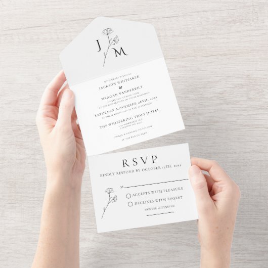 Invitation Tout En Un Élégant Monogramme Floral tout en un mariage Invit (Déchirure)