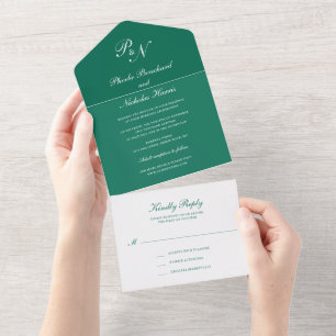 Invitation Tout En Un Élégant Monogramme Formal Emerald Green Mariage