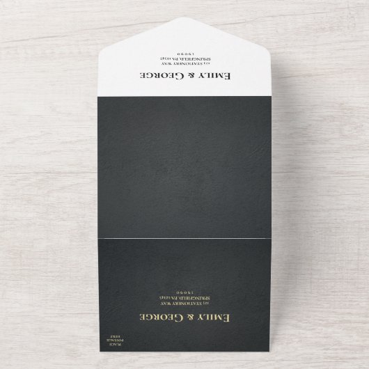 Invitation Tout En Un Élégant Monogramme Noir Et Or Mariage Rustique (Dehors)