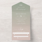 Invitation Tout En Un Élégant Monogramme Ombre vert et Mariage rose pâle (À l'intérieur)