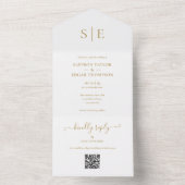 Invitation Tout En Un Élégant Monogramme or QR Code Mariage (À l'intérieur)
