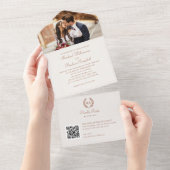 Invitation Tout En Un Élégant Monogramme photo QR Mariage de crème en te (Déchirure)