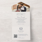 Invitation Tout En Un Élégant Monogramme QR Code Marine Mariage bleu (À l'intérieur)