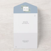 Invitation Tout En Un Élégant Monogramme Verdure Dusty Blue Mariage (Dehors)