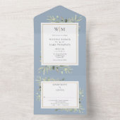 Invitation Tout En Un Élégant Monogramme Verdure Dusty Blue Mariage (À l'intérieur)