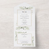 Invitation Tout En Un Élégant Monogramme Verdure Mariage de feuillage (À l'intérieur)