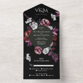 Invitation Tout En Un Élégant Moody Dark Purple Floral Mariage (À l'intérieur)