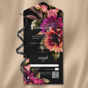 Invitation Tout En Un Élégant Moody Vibrant Sunset Floral QR Code
