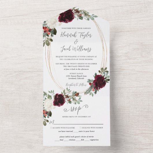 Invitation Tout En Un Élégant Noël Émeraude Vert Mariage d'hiver Tout (À l'intérieur)