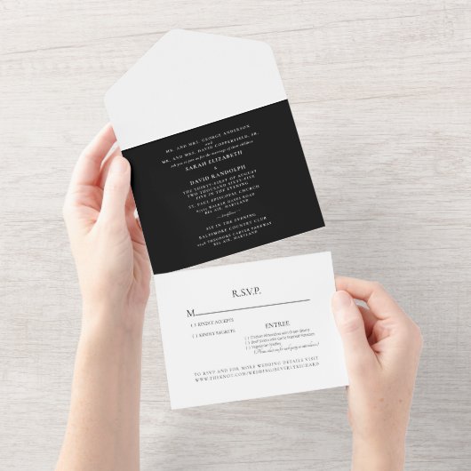 Invitation Tout En Un Elégant noir & blanc Deux Lieux Simple Tout en un (Déchirure)