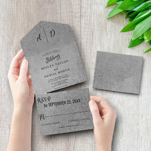 Invitation Tout En Un Elégant noir blanc gris Tout en un Mariage Inviter