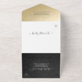 Invitation Tout En Un Elégant Noir Blanc Or Floral Frame Mariage RSVP (Dehors)