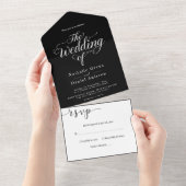 Invitation Tout En Un Élégant noir et blanc Script Mariage simple (Déchirure)
